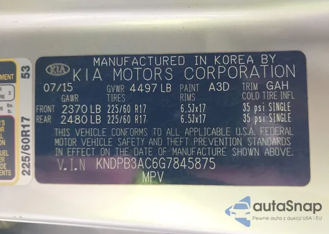 2016 Kia Sportage Lx z USA, uszkodzony, nr VIN KNDPB3AC6G7845875